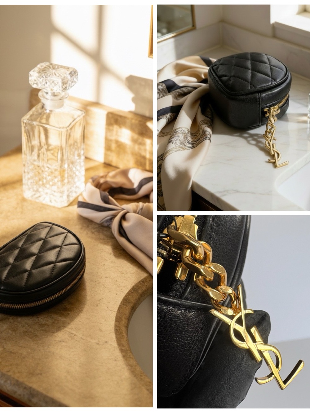 🖤 Saint Laurent YSL Quilted Round Key Pouch – Black – Brand New